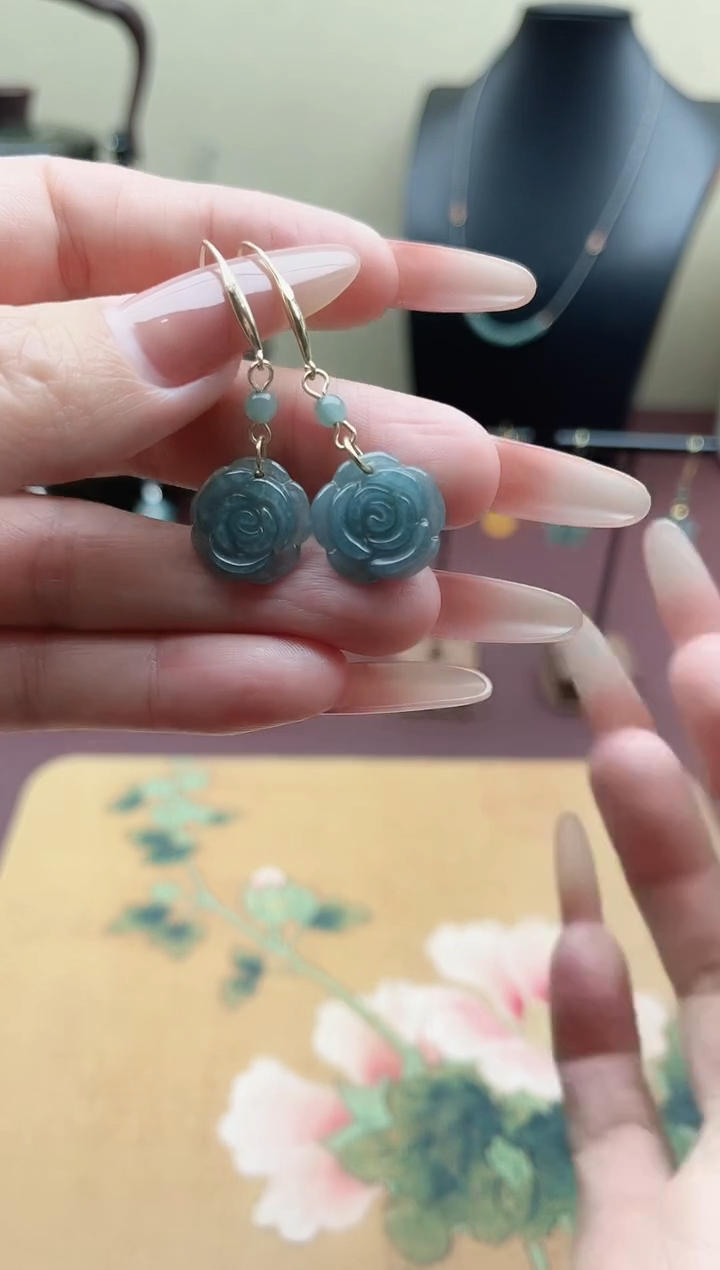 未镶嵌翡翠耳饰00翡翠玫瑰花