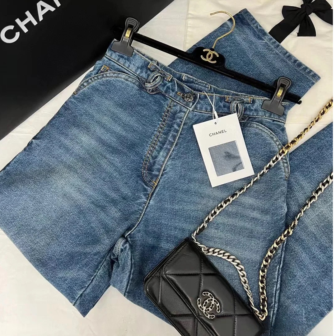 全新未使用 Chanel/香奈儿 24p腰部双C牛仔裤 34码 