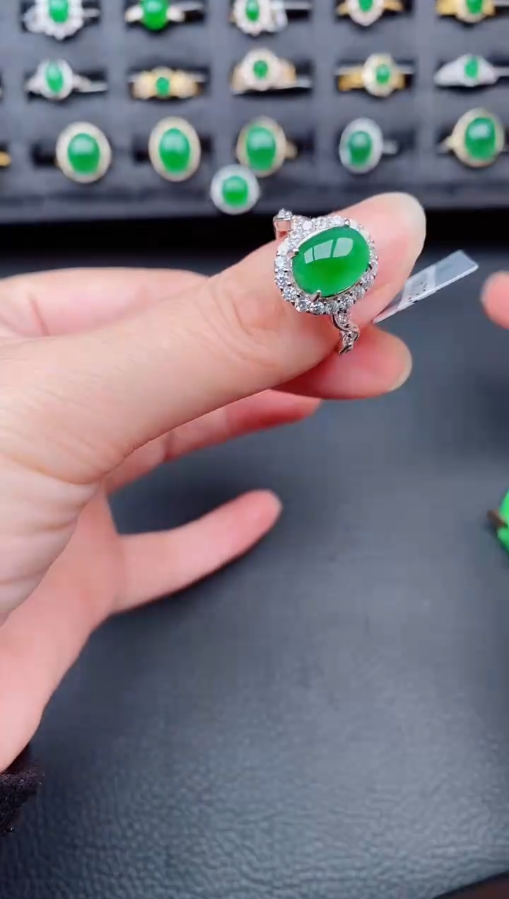 银S925镶嵌戒指翡翠天然a货翡翠34