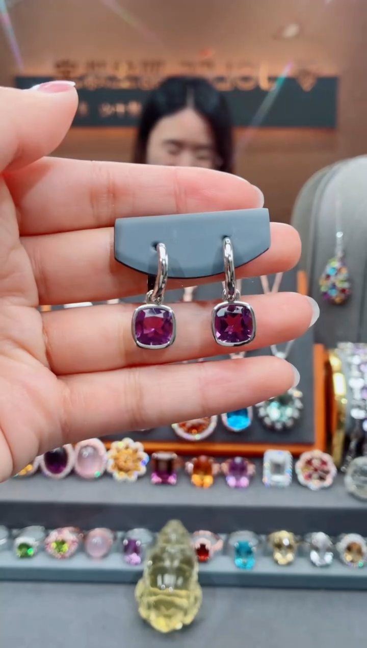 银S925镶嵌耳饰紫晶紫晶耳饰