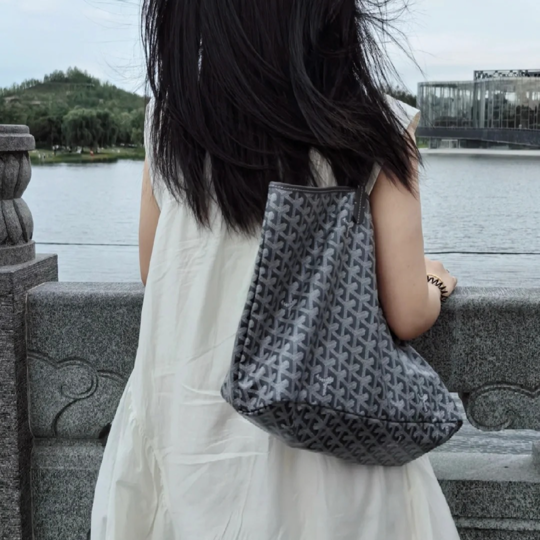 99新 Goyard 小花JerrySaint Louis 购物袋 子母包 34 中号 灰色