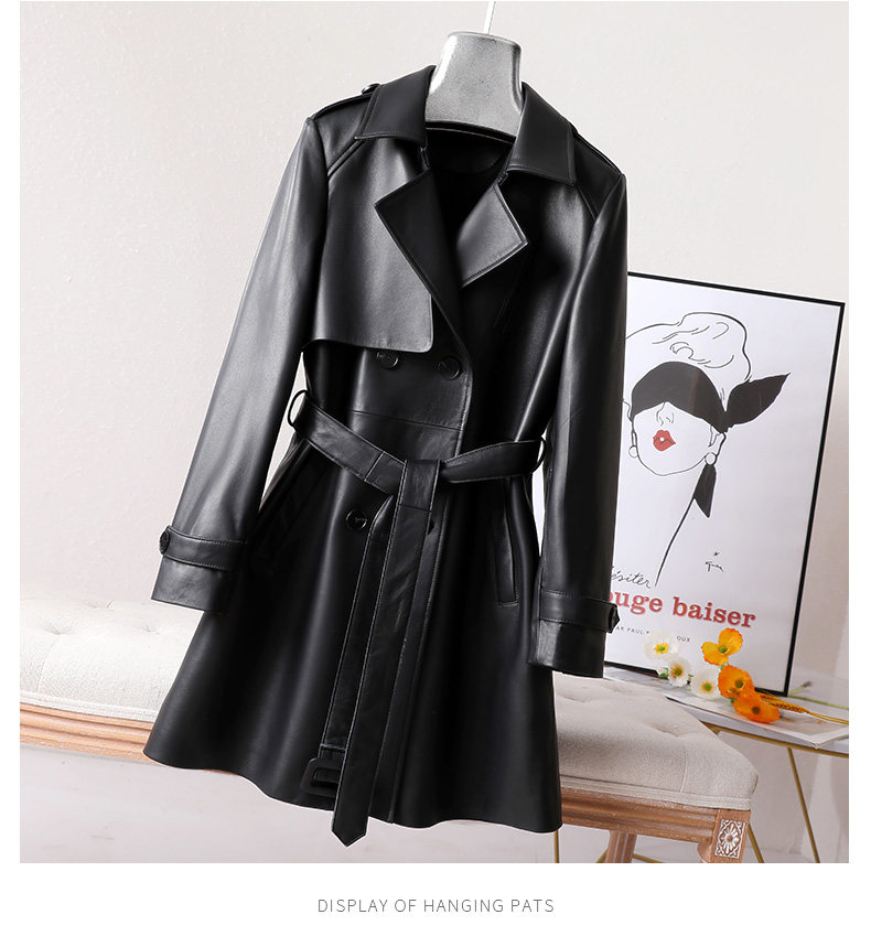 绵羊皮风衣真皮皮衣女士中长款皮大衣宽松西装领外套时尚春秋新款