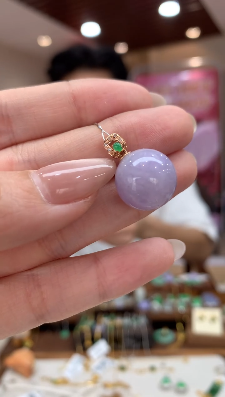 吊坠(不含链)18K金镶嵌翡翠单珠