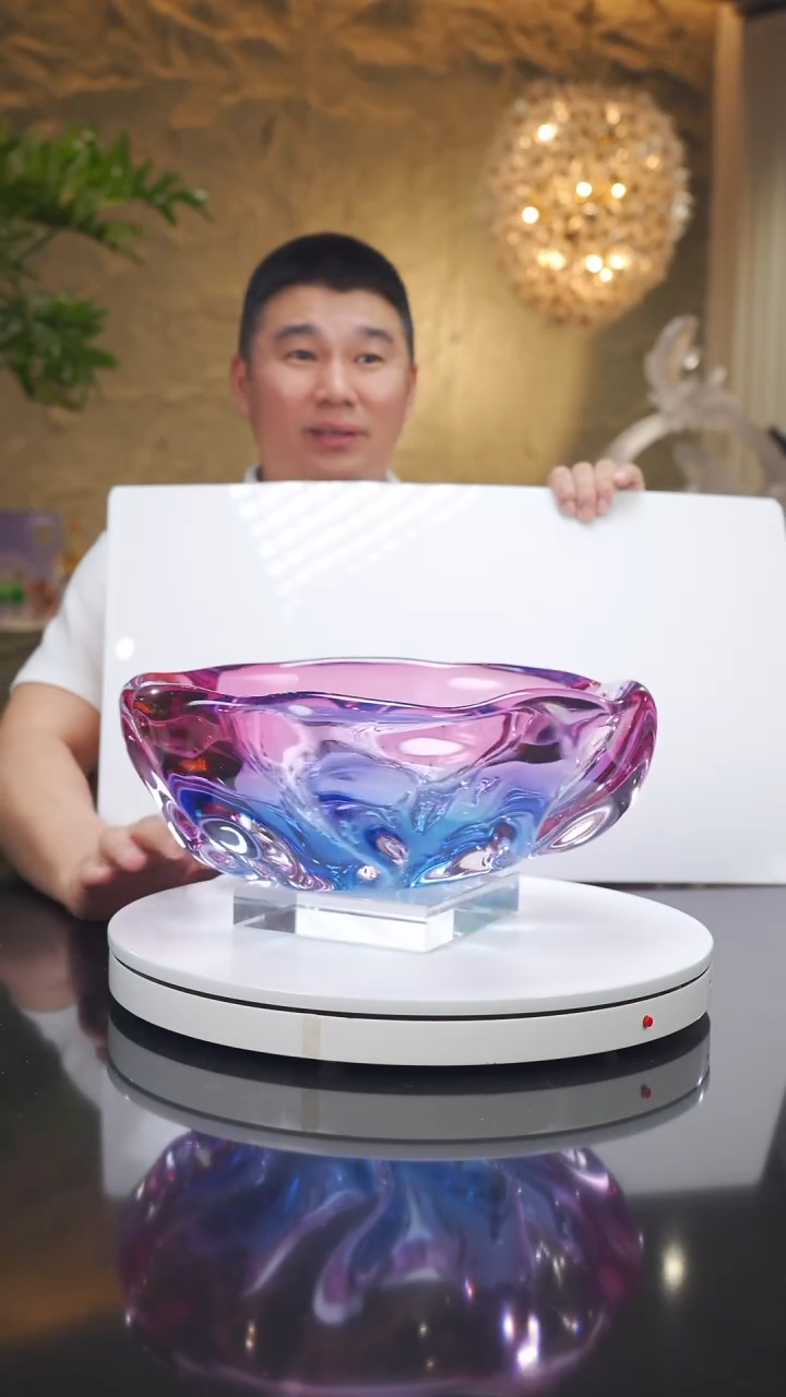 瓷片设计款金红蓝果盘带底座21号