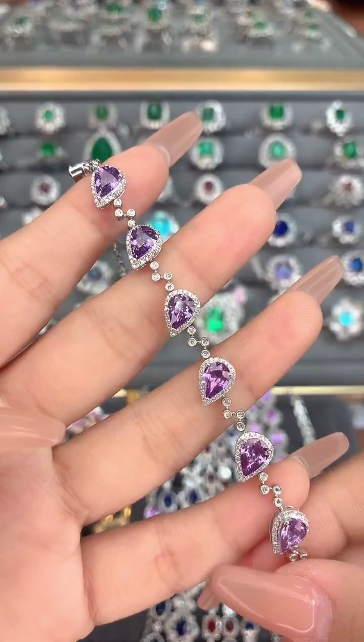 手链彩色蓝宝石18K金镶嵌-4.68克拉*无烧紫蓝宝