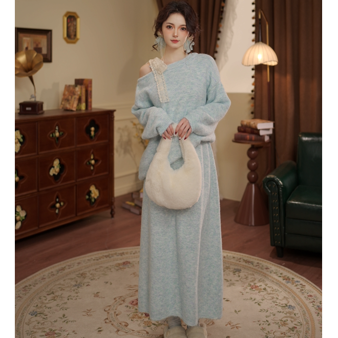 敏恩【莱茵学廊】气质港风时尚秋冬针织毛衣裙子两件套WT5202280