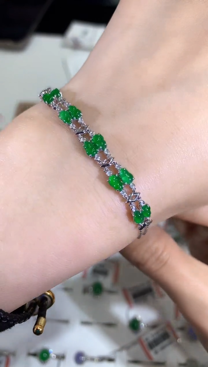 【闪购商品】翡翠手链18K金镶嵌a360时尚手链