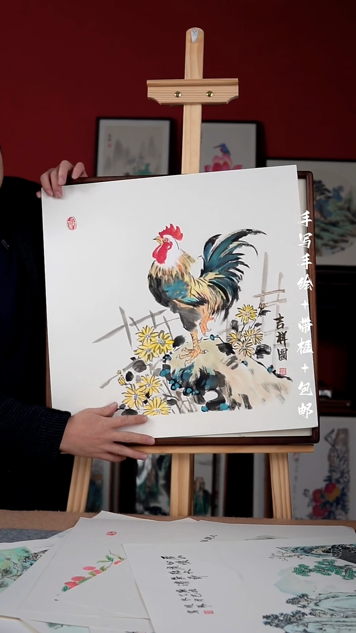 国画纯手写纯手绘-带框尺寸52*52