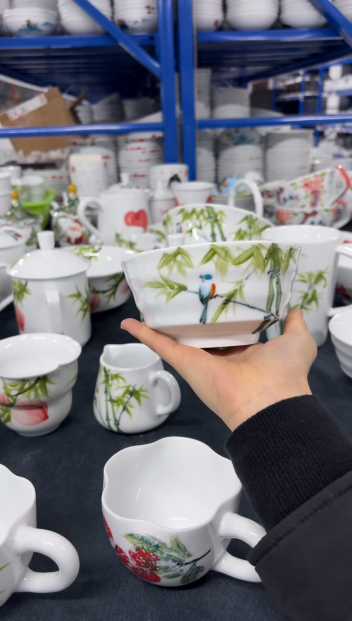 景德镇高温陶瓷食品级手绘釉中彩-小高脚