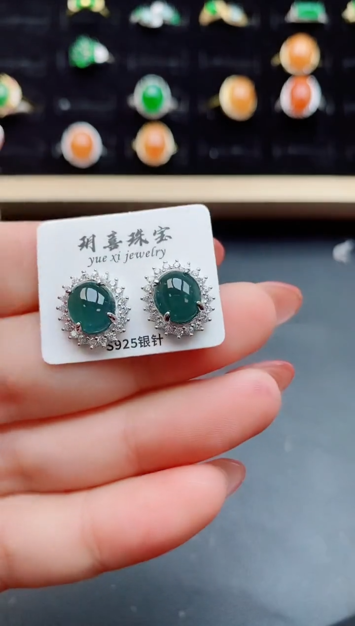 【闪购商品】翡翠耳饰银S925镶嵌1212