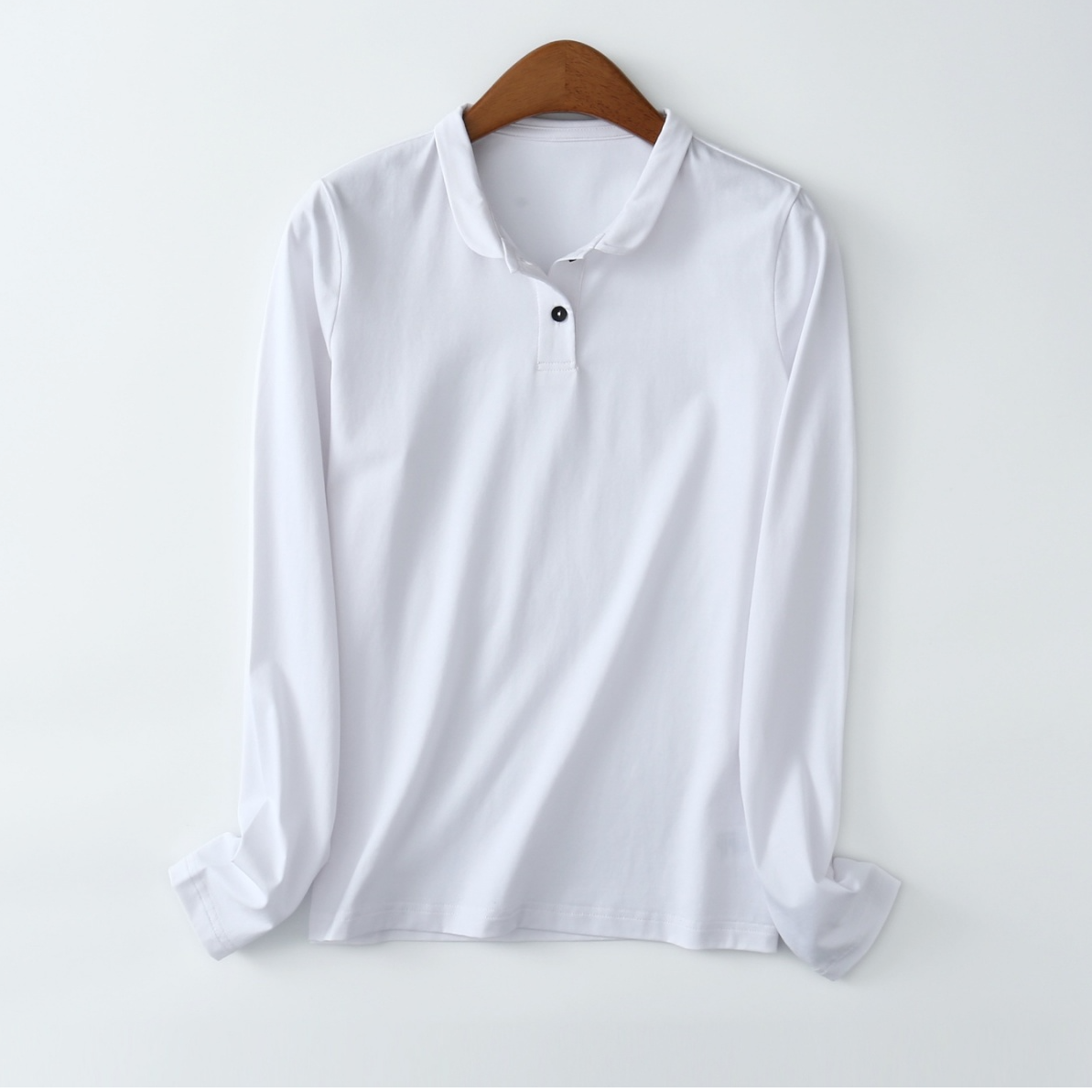 【苗姐衣橱】25春夏气质环保棉弹力柔感小翻领长袖T恤530337