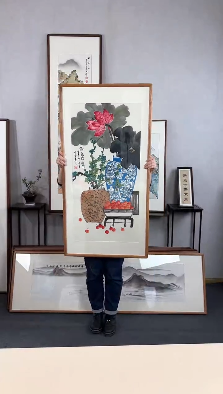 【闪购商品】国画手绘*和气致祥*62*123cm实木框