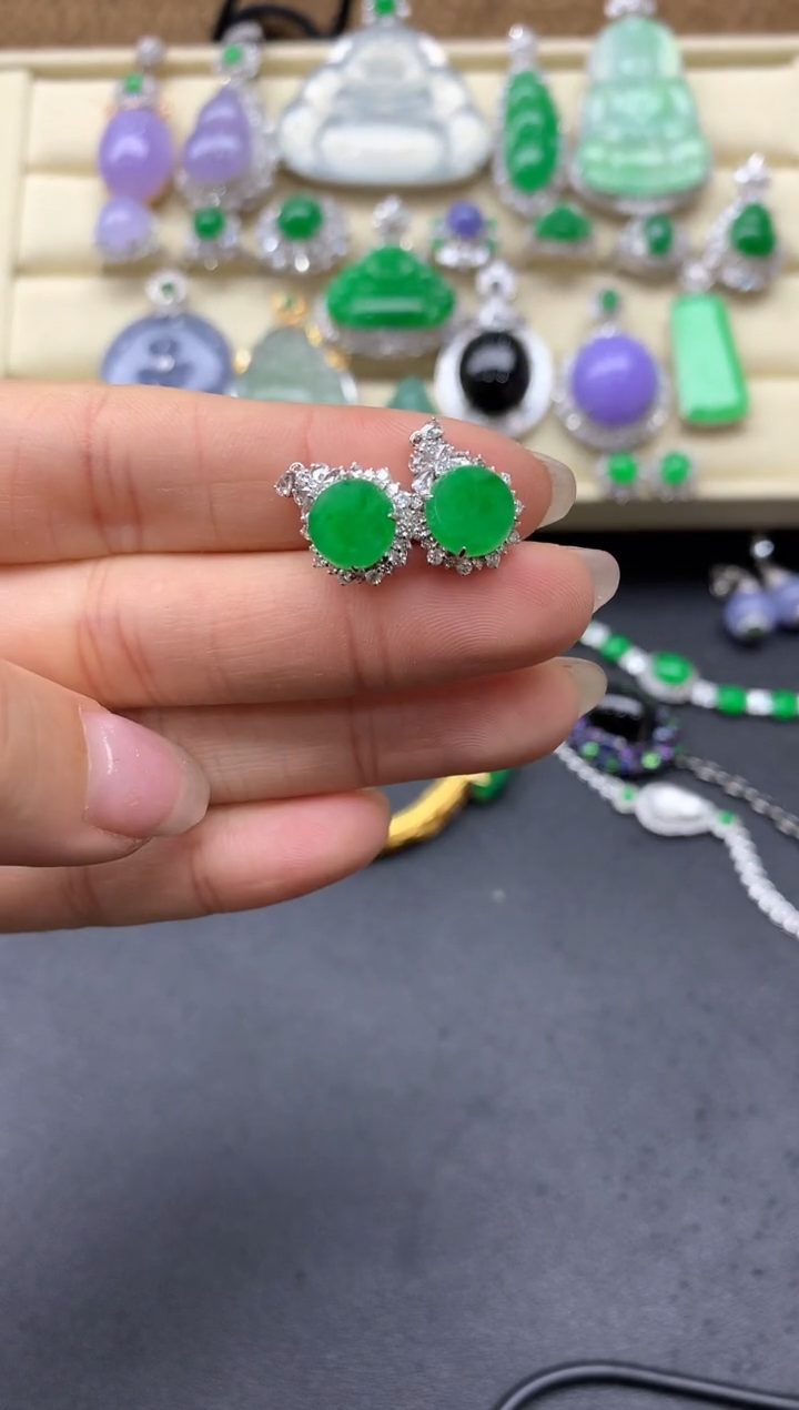 【闪购商品】翡翠耳饰18K金镶嵌597-中国好珍宝