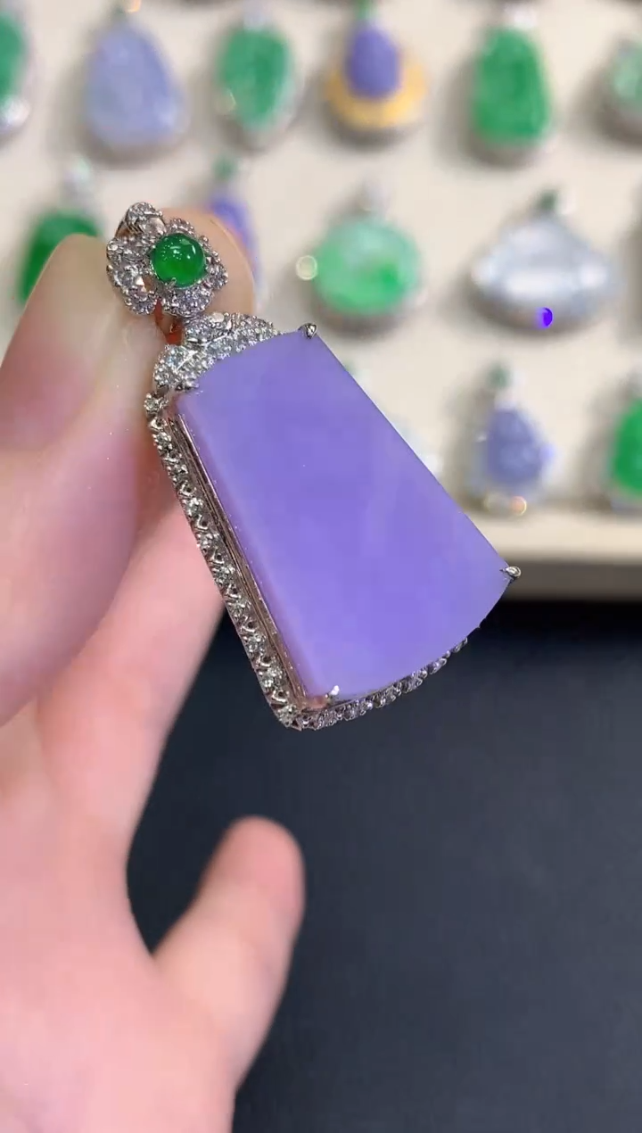 吊坠(不含链)18K金镶嵌翡翠秋日珠宝Q134紫货有色差