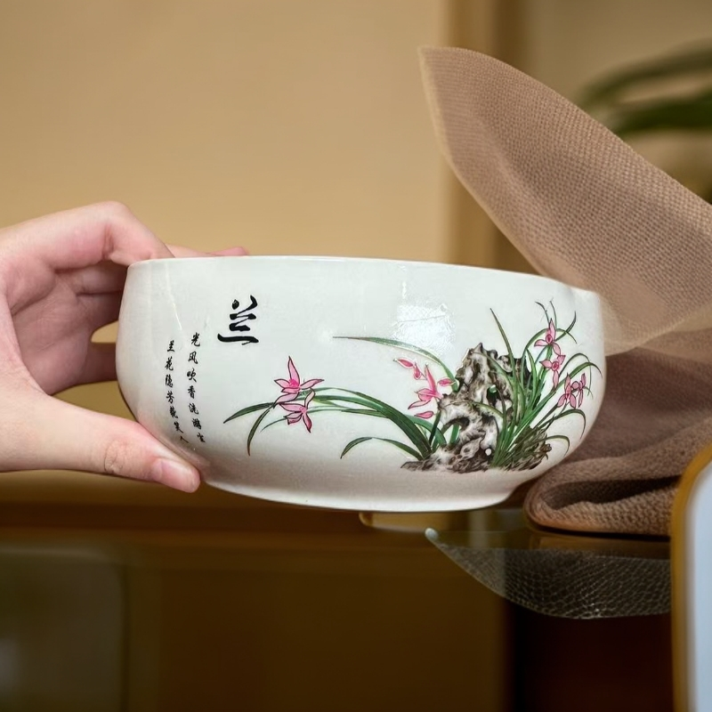 兰花瓣口茶洗3459大号手绘茶杯家用特惠【直播特惠】