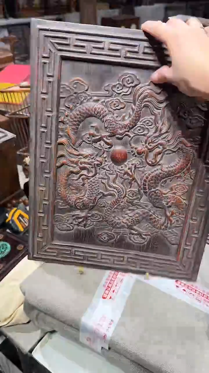 木紫檀双龙戏珠雕刻板
