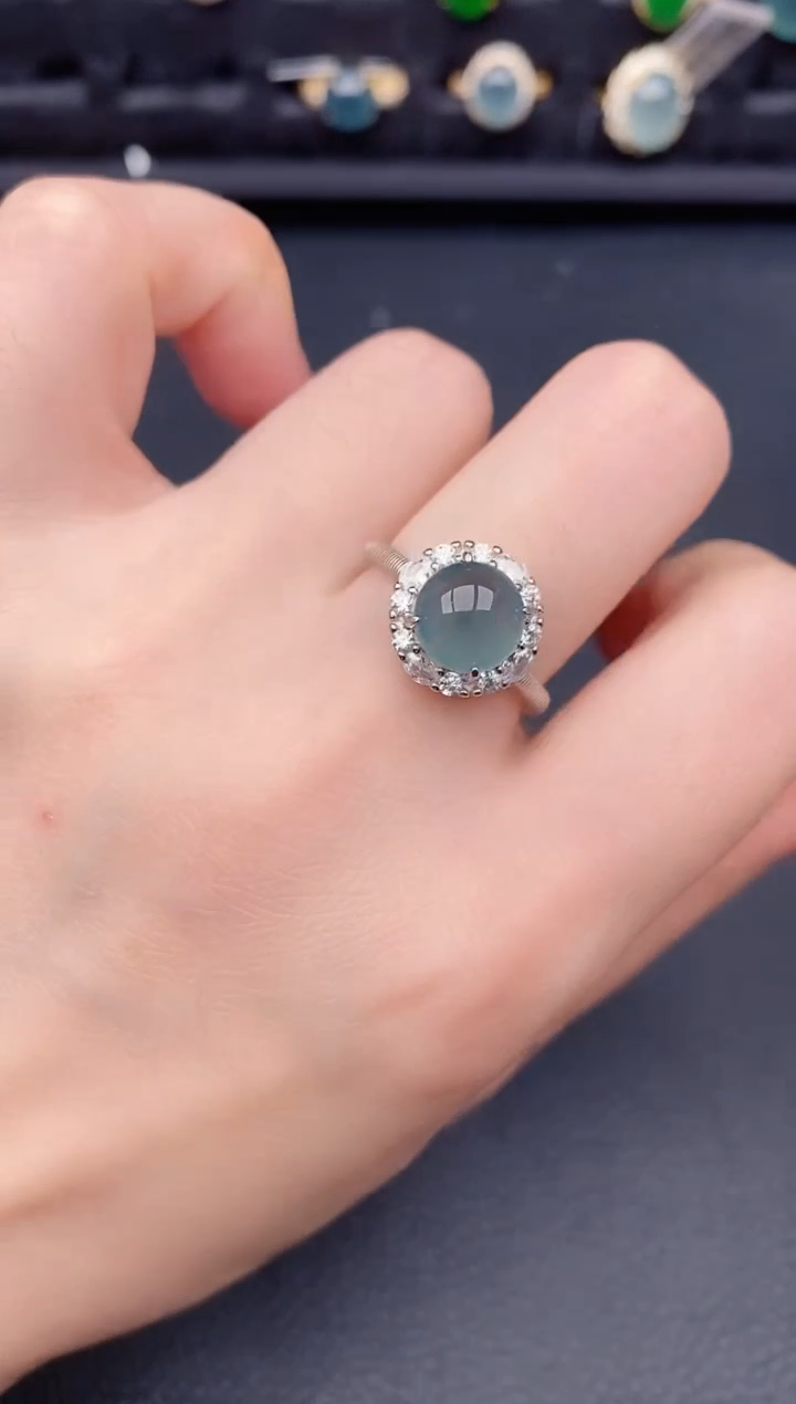 银S925镶嵌戒指翡翠天然a货翡翠295