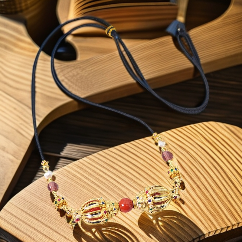 合金吊坠 【凰世今传】精工镶嵌金刚杵项链时尚手工女款百搭编绳