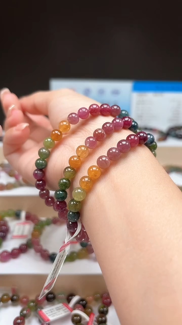 【闪购商品】碧玺手链未镶嵌6.8mm浓郁色高阶荧光体三圈手链