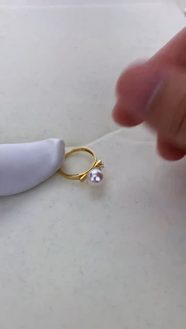 【闪购商品】海水珍珠戒指18K金镶嵌单钻平衡戒指8-8.5