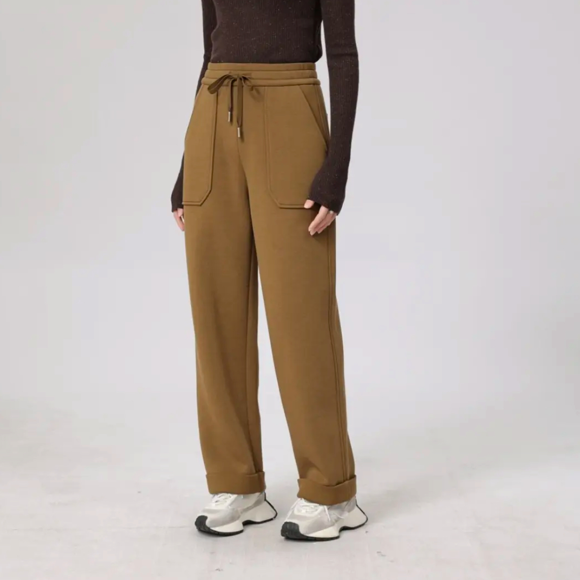 阿玛施AMASS新款垂感直筒裤巴恩时尚百搭显瘦松紧腰休闲裤510015