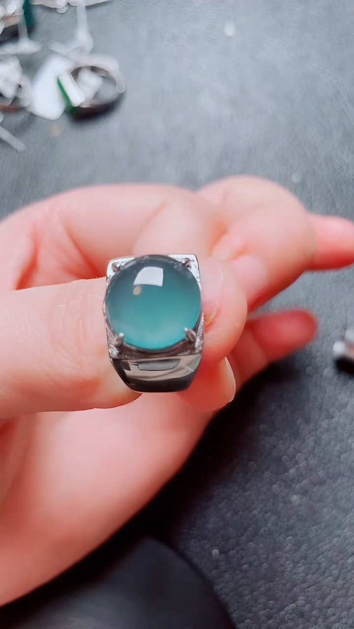 翡翠戒指银S925镶嵌翡翠