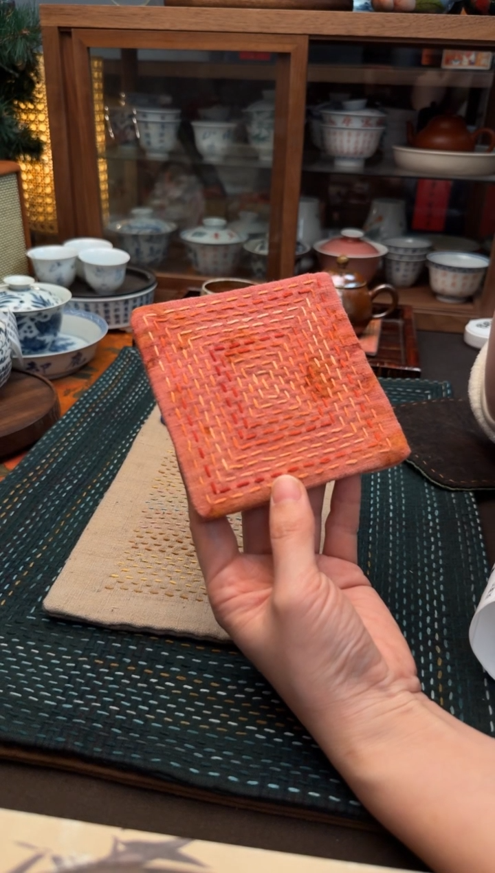 【闪购商品】织绣Cici手作刺子绣植物染柿染茶席-362