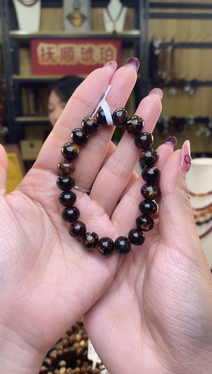 【闪购商品】琥珀裸石未镶嵌10+黑花手串