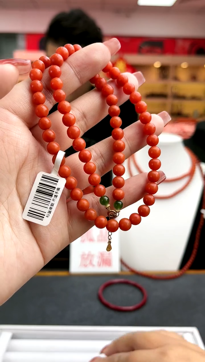 【闪购商品】南红玛瑙卡6保山杨柳哑光项链银S925镶嵌一件35