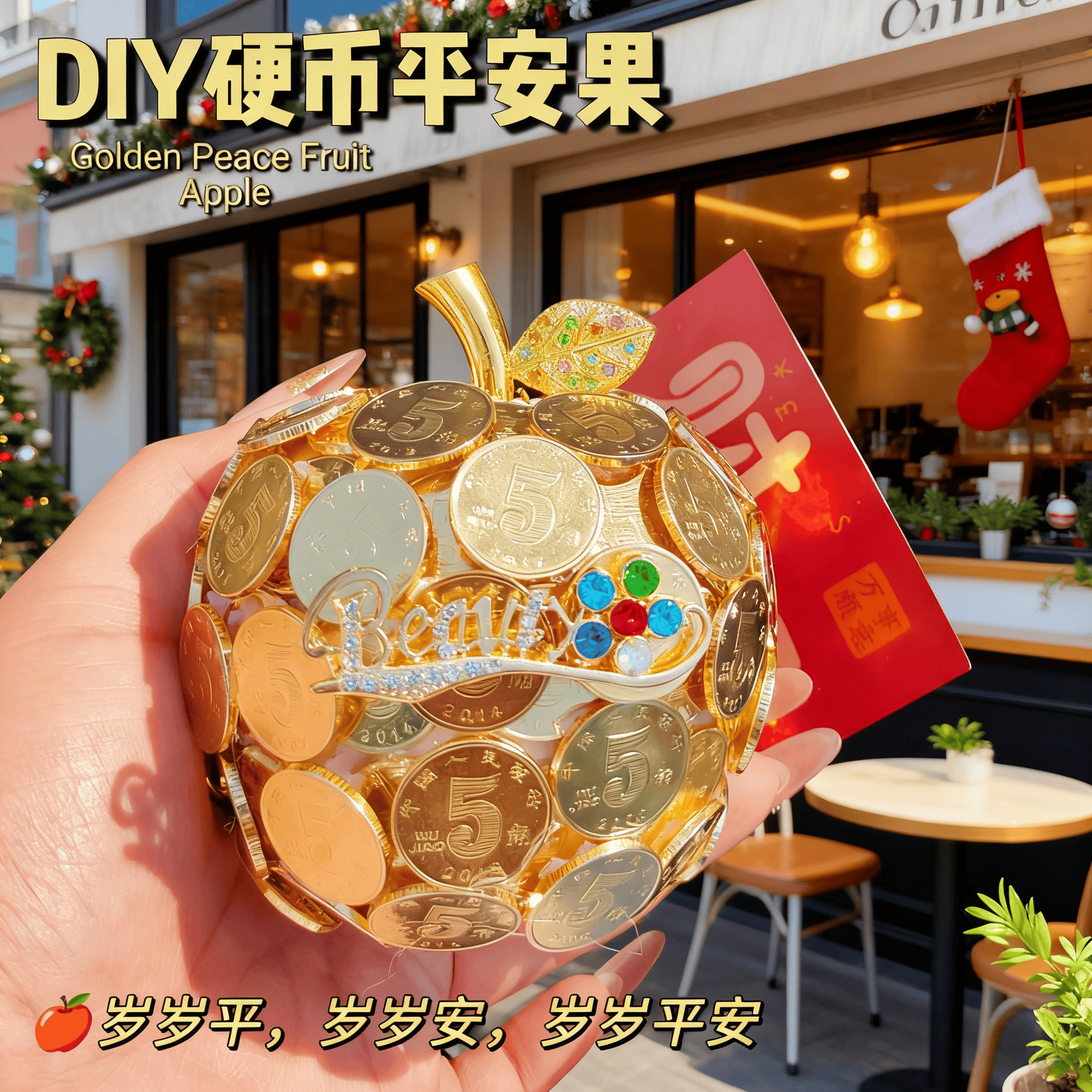 平安夜圣诞节平安果五毛钱硬币diy金苹果送闺蜜送情侣摆台礼物