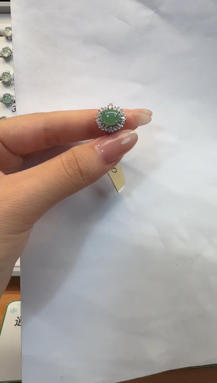银S925镶嵌戒指翡翠925银镶翡翠戒指镶嵌202