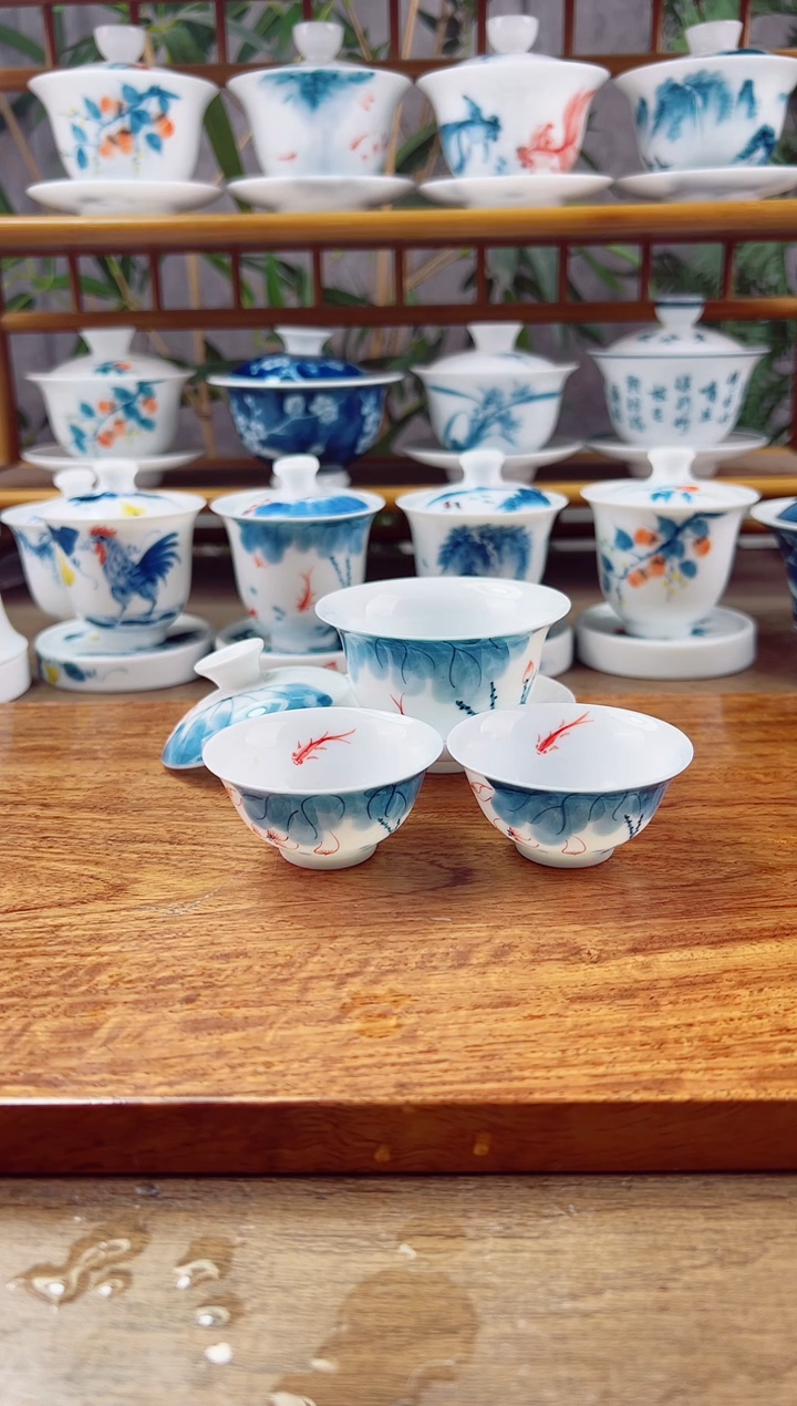 【闪购商品】微瑕线条莲80ml三才盖碗+小玉兰2