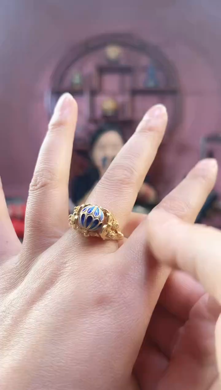 非遗 花丝烧蓝转珠戒指 