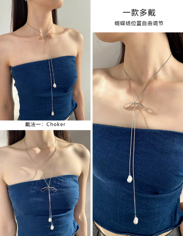 合金项链 YS饰品锁骨链甜美坠链少女风10cm以下蝴蝶结