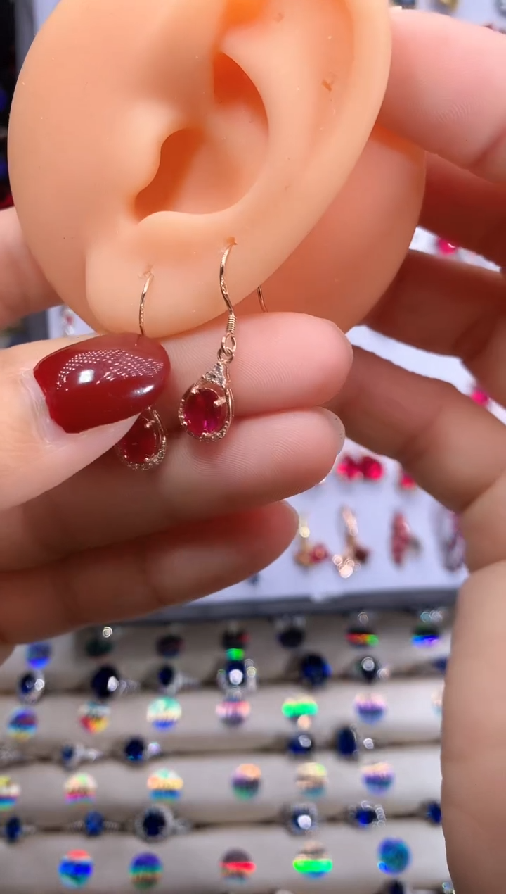 【闪购商品】红宝石耳饰银S925镶嵌玫瑰金