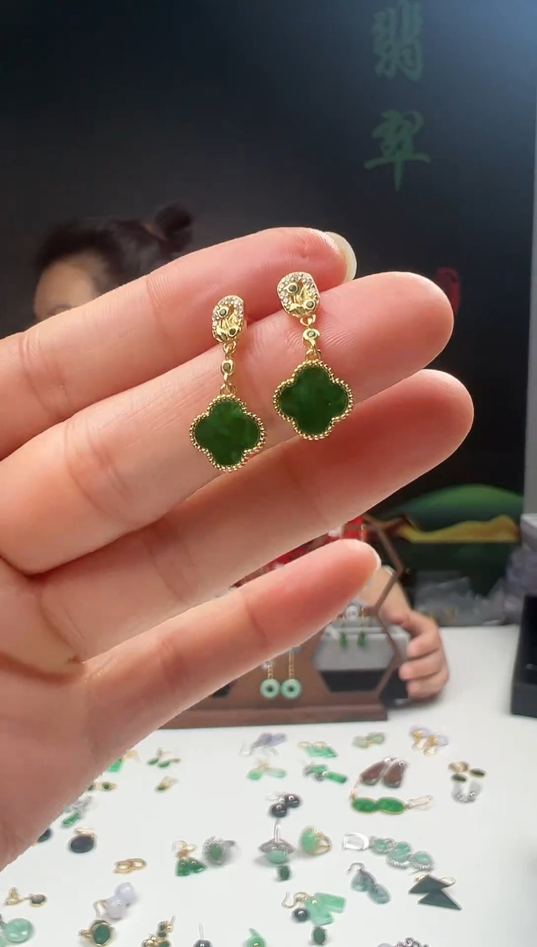 银S925镶嵌翡翠耳饰001