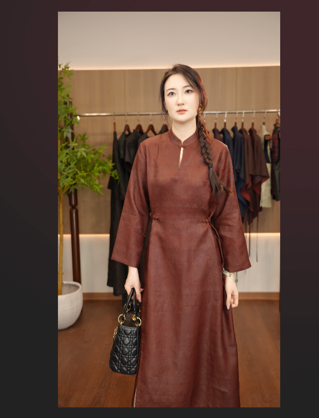 莨木与纱《乐之》红云纱后绑带连衣裙