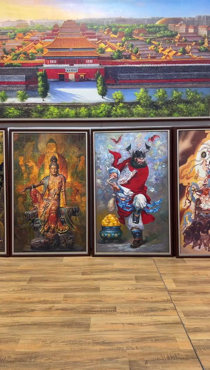 油画行*带框朱砂玻璃【张俊龙】钟馗原创油画艺术肌理版画玄关