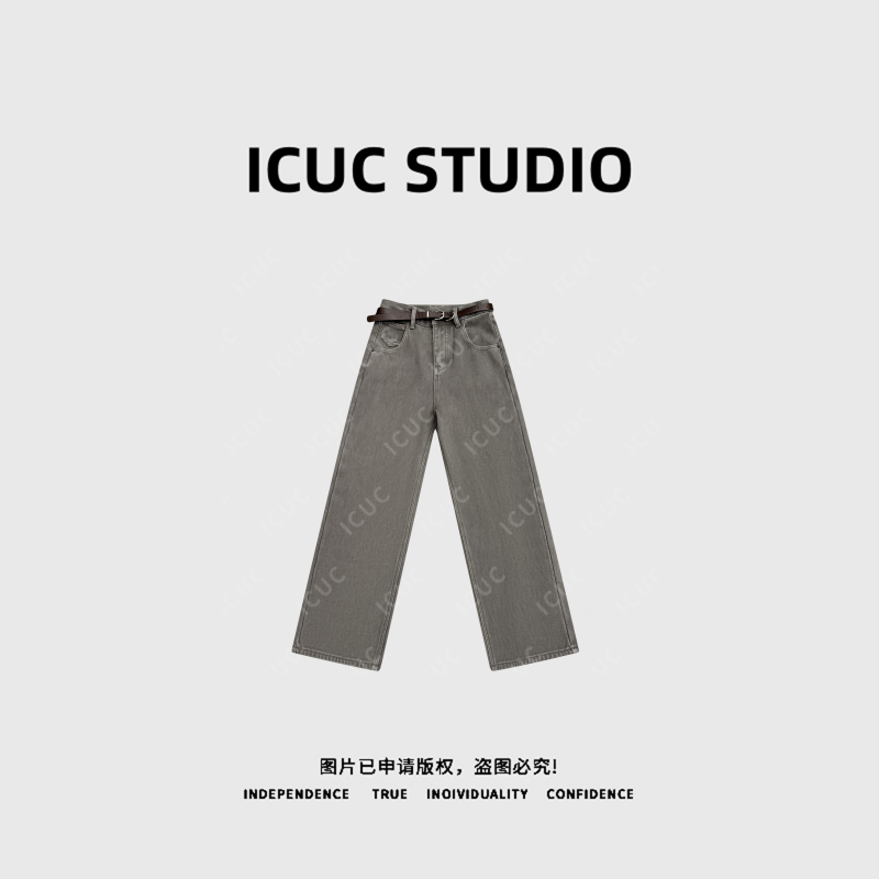 ICUC STUDIO-"旷野牛仔"100%棉复古加绒水洗直筒牛仔裤84368