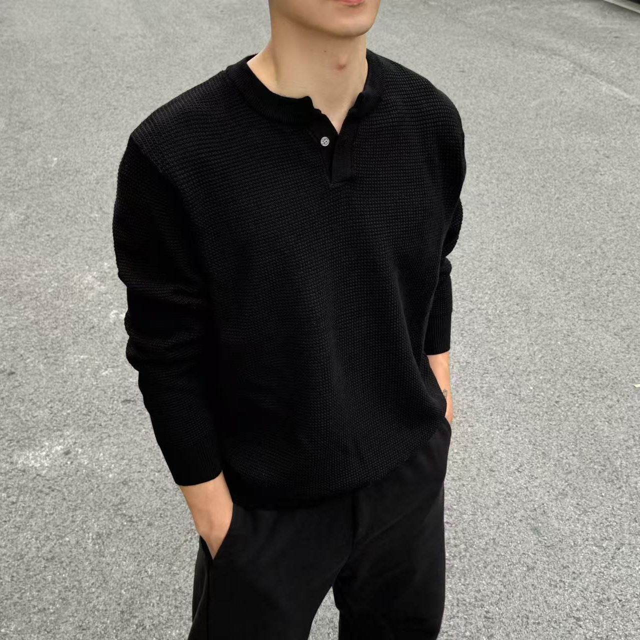 老钱风亨利领针织长袖男春秋新款轻奢高级感毛衣打底衫41080