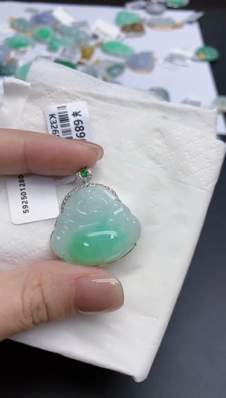 【闪购商品】翡翠颈饰18K金镶嵌天然缅甸翡翠A货