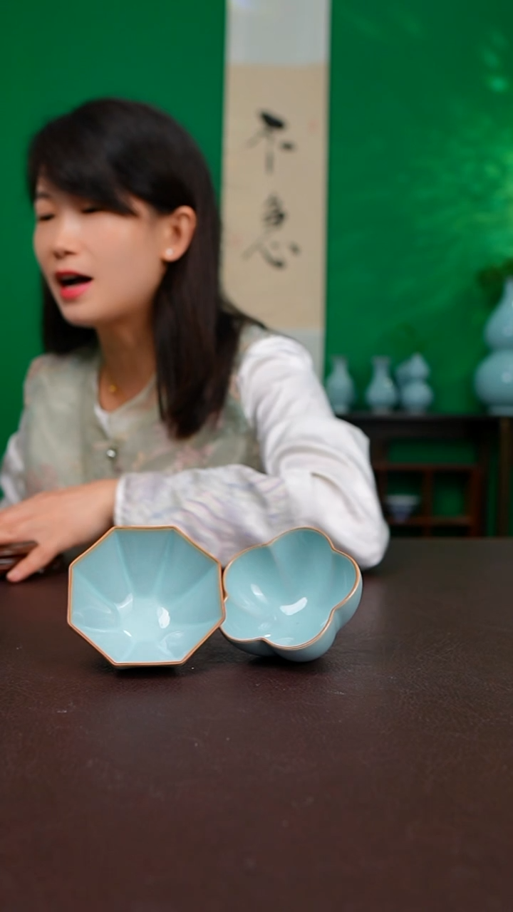 天青梅花杯 八方杯 不完美 各两只 简装