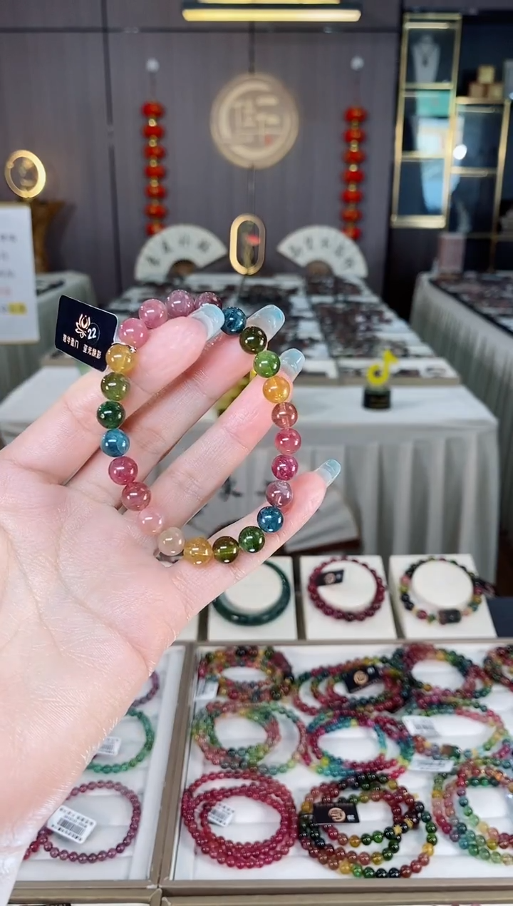 未镶嵌老矿碧玺彩虹冰体单圈手串7mm+碧玺多样性发一条mz