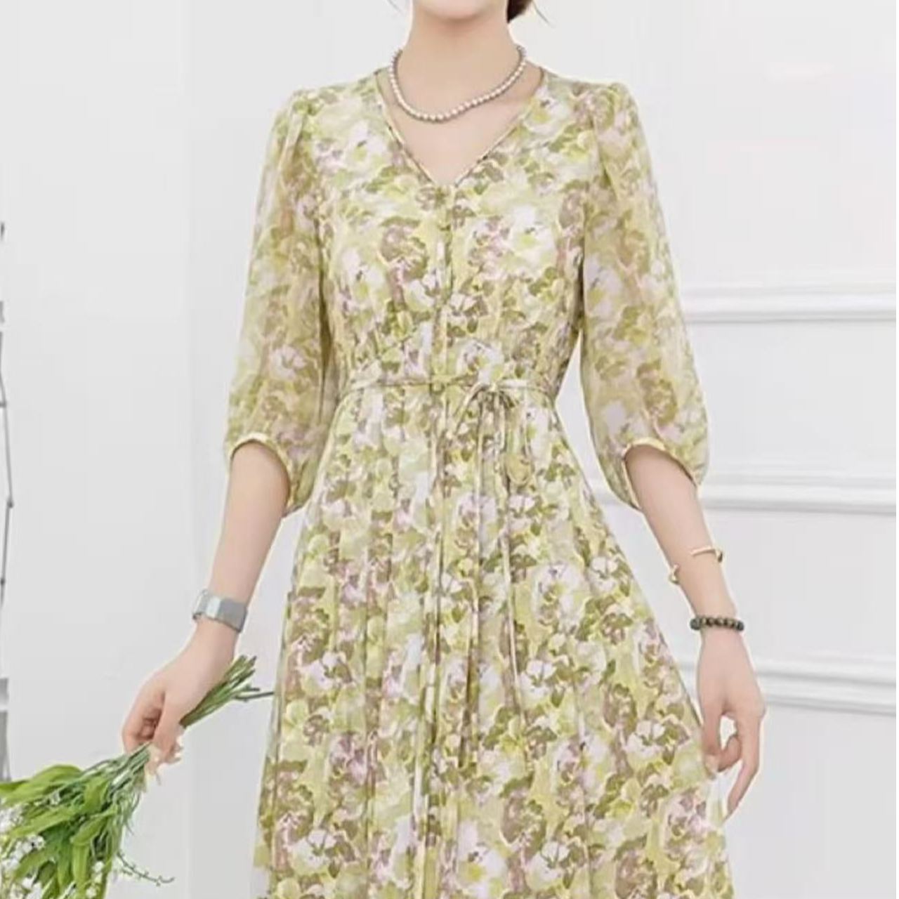 A001-029新款2025夏季显瘦遮肉气质百搭连衣裙