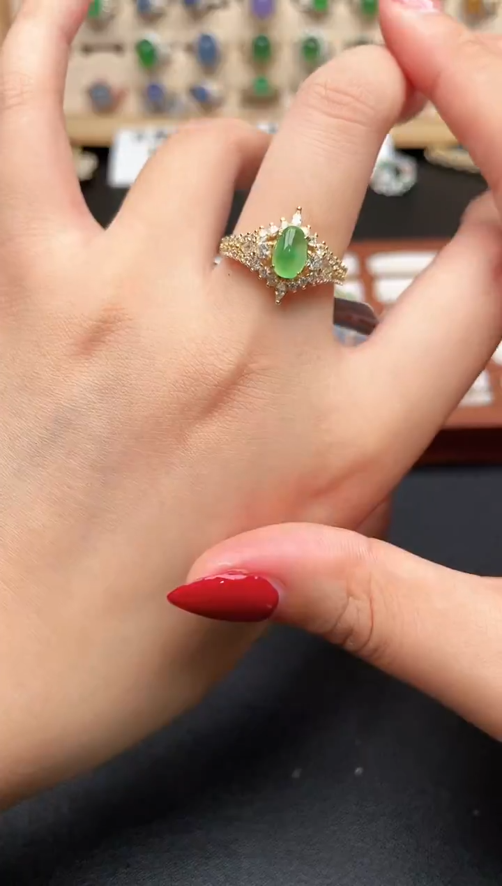 银S925镶嵌戒指翡翠一物一证一礼盒