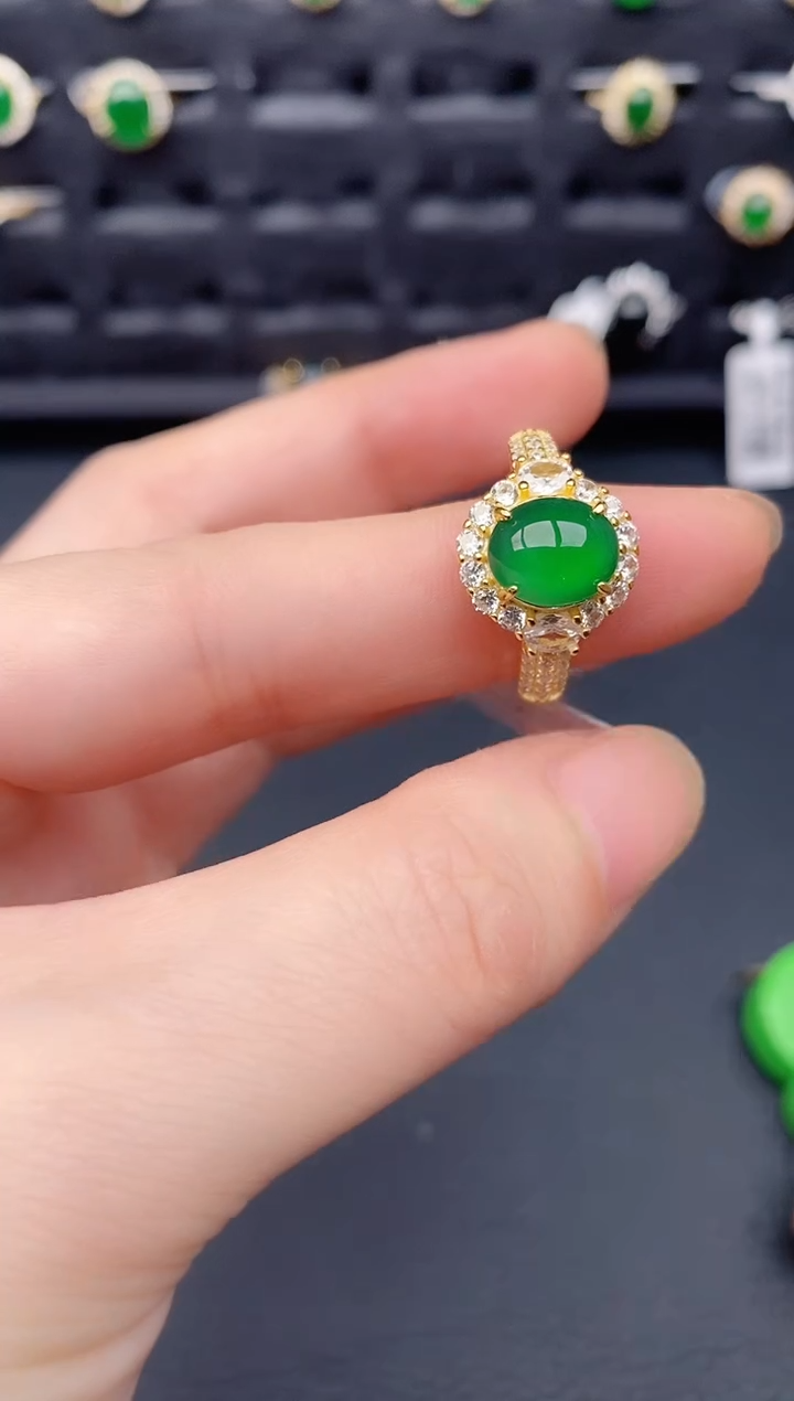 银S925镶嵌戒指翡翠天然a货翡翠139