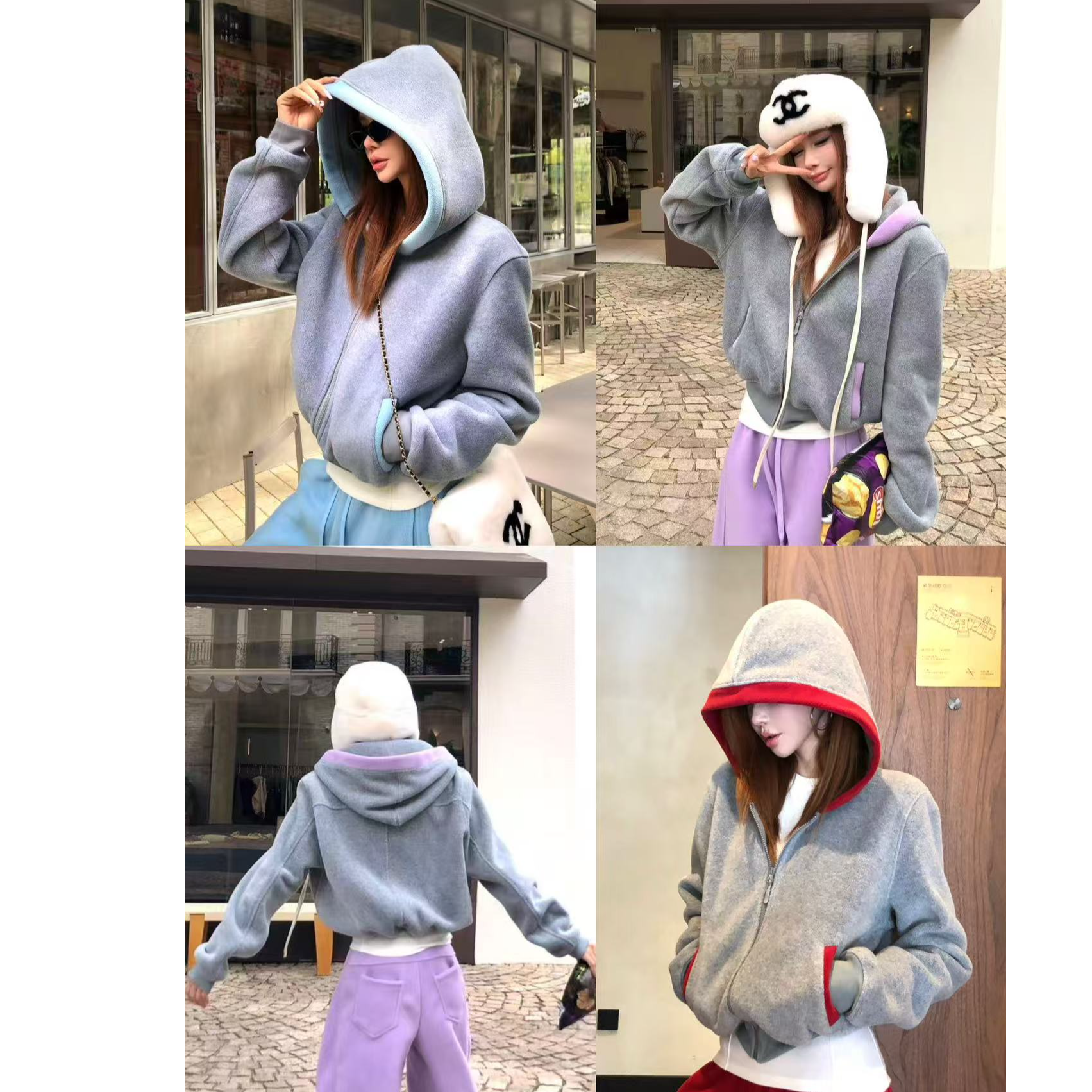 婉君Y【撞色摇粒绒外套】加厚300g双面摇粒绒“连帽卫衣LWJ25D4C3833