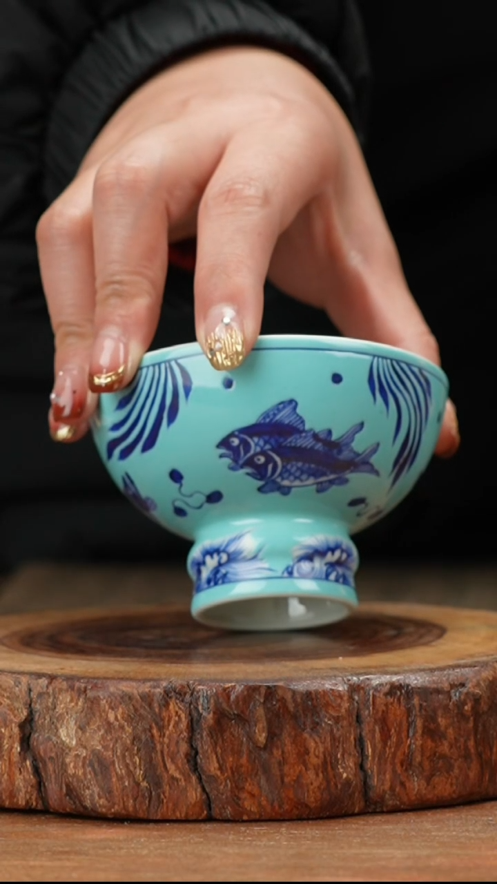 【闪购商品】【闪购商品】手工手绘青花—颜色釉高足杯