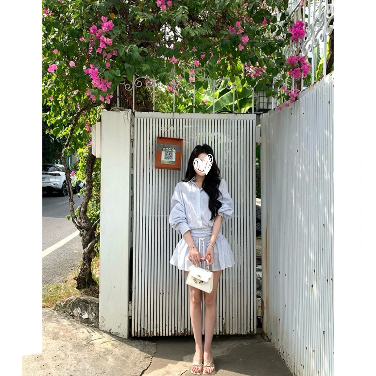 早春美式辣妹条纹百搭衬衫+时尚休闲A伞裙轻奢气质套装z502+z503