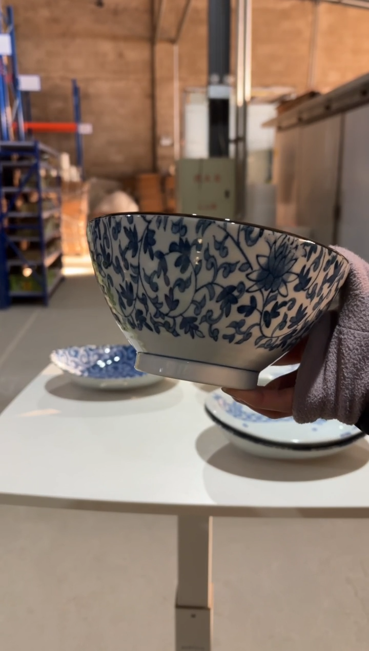 玻璃纸蓝绘 唐草大面碗18*9cm